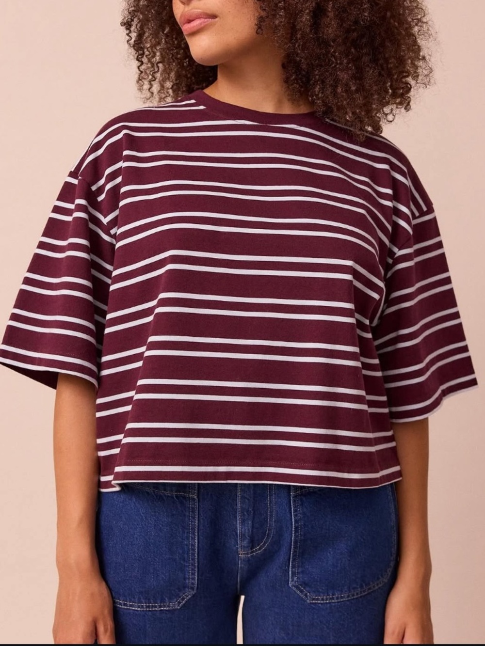 Beyond Nine Nova Jersey T-Shirt in Burgundy & Sky Stripe